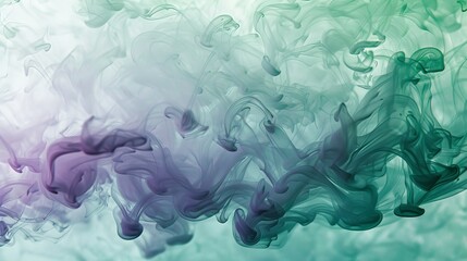 Poster - This image depicts an abstract flow of green and purple smoke swirling together, creating a dynamic and ethereal visual effect that is both mesmerizing and calming.