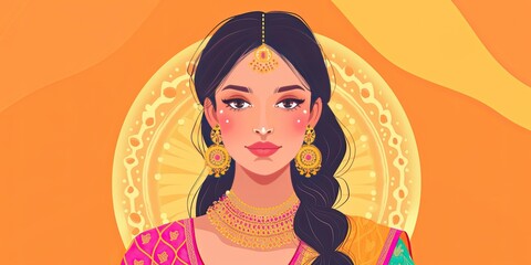 Wall Mural - Beautiful Indian woman adorned with gold jewelry.