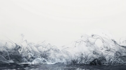 Poster - The image features delicate gray ink swirls blending seamlessly to form abstract waves in the water, portraying a calm and tranquil scene that speaks to the flow of nature.