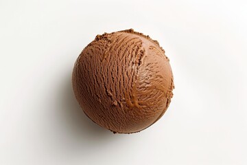 Poster - A single chocolate ice cream scoop displayed on a white background, showing the rich, creamy texture and deep chocolate color of this classic dessert flavor.