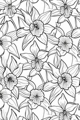 Poster - Stylized black and white artwork featuring daffodils in a seamless pattern, offering a combination of modern and vintage aesthetics in a detailed and elegant floral design.