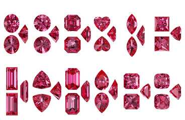 Poster - Red ruby diamonds multiple type isolated background on top, side and bottom view 3D rendering	