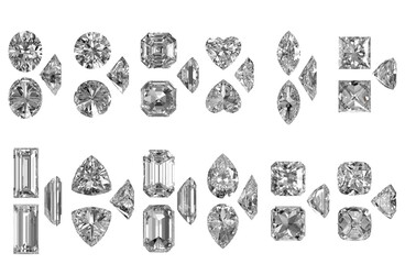 Poster - Diamonds multiple type isolated background on top, side and bottom view 3D rendering	