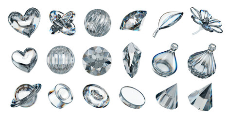 Fototapete - Objects prism crystal decoration set pack isolated background 3d rendering	
