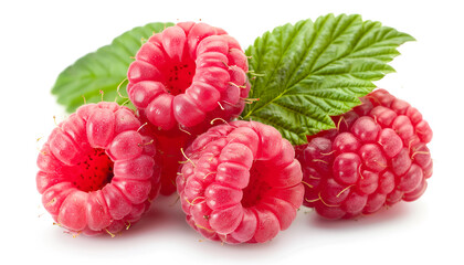 Poster - Ripe raspberries with leaf isolated on a white background