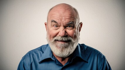 Wall Mural - A man with a beard and blue shirt smiling at the camera, AI