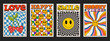 © t1m0n344 - Cool Set Of Groovy Posters. Collection Of Y2k Abstract Funky 70s Placard Vector Design. Pop Art Illustration.