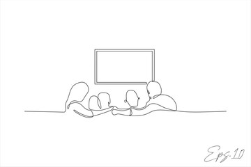 Wall Mural - continuous line vector illustration design of a family watching television