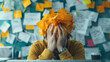 © Kunojr - man covers his face with a bunch of notes, too much work concept
