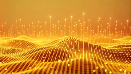 Poster - Abstract Digital Landscape with Glowing Lines and Dots on Dark Blue Background - Signifying Data Concept