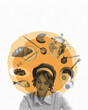 © master1305 - Woman dream is filled with culinary delights, symbolizing nostalgia and domesticity. Food and home life. Contemporary art collage. Concept of human dreams, inspiration and imagination