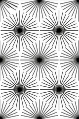 Poster - This image displays a repeating pattern of bold, thick black radial lines forming starburst shapes on a white background, offering a visually bold and modern design.
