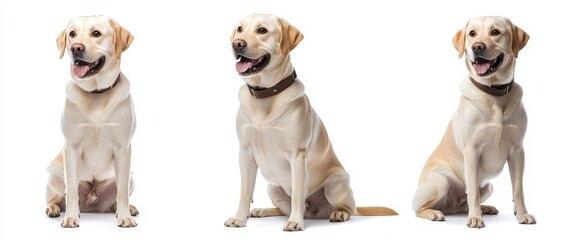 Wall Mural - Happy labrador set (portrait, sitting, standing), isolated on white background, generative AI animal bundle.