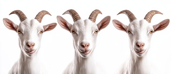 Wall Mural - A collection of white horned goats (portrait, standing), isolated on a transparent background