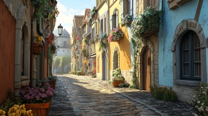  Charming Cobblestone Street in a Picturesque European Town
