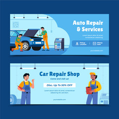 Poster - Auto repair shop banners in flat design