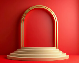 Wall Mural - A red wall with a gold archway in the middle