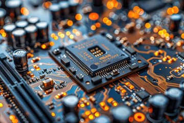 Poster - Close-up of a Circuit Board with a Microchip and Components