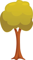 Poster - Cartoon tree with big green crown and thick brown trunk standing alone on white background