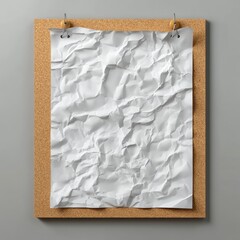 Fototapete - A crumpled white paper poster sits on a rustic wooden table with paint splatters scattered about By Generated AI