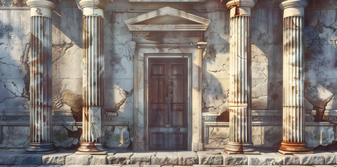 Wall Mural - Ancient Ruins with Pillars and Doorway 3D Illustration