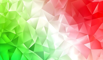 Wall Mural - Colorful gradient background with low poly shapes, green and red color palette, vector illustration, flat design, white background, minimalistic, simple, blurred, soft lighting, smooth gradients, high