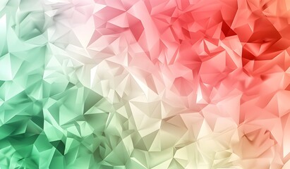 Poster - Colorful gradient background with low poly shapes, green and red color palette, vector illustration, flat design, white background, minimalistic, simple, blurred, soft lighting, smooth gradients, high