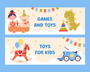 Sticker - Hand drawn cartoon toys banner set