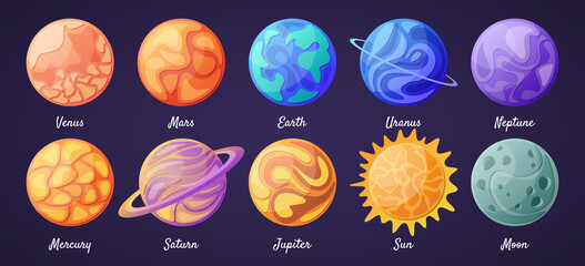 Poster - Hand drawn cartoon planets set