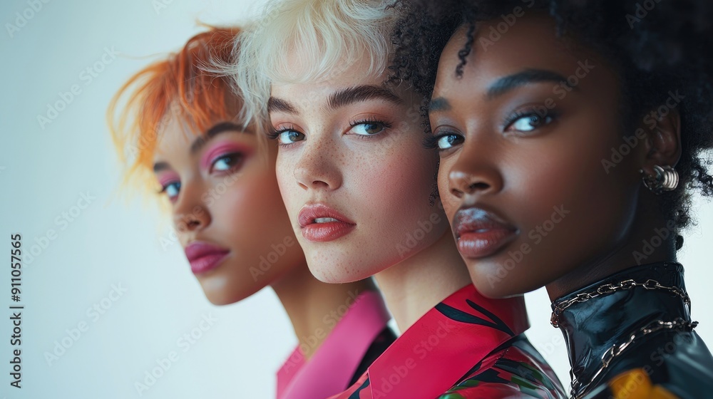 Models Clothes All Races Three beautful fashion models of different races with natural makeup on ...
