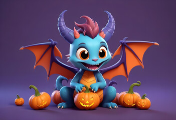 adorable 3d dragon for halloween in a whimsical cartoon style 