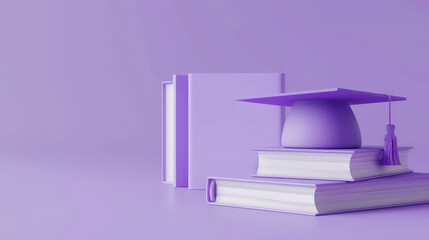 Wall Mural - Mockup for digital graduate certificate with book and graduation hat. 3d style. Pastel purple colors. Generative AI