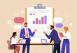 © nadzeya26 - Business Analysis Concept. Vector illustration in a flat style of a group of diverse people discussing a document with graphs and reports. Isolated on background.