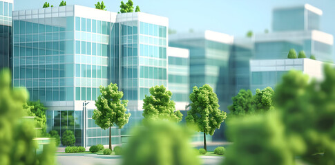 Wall Mural - Modern Cityscape with Green Trees - 3D Illustration