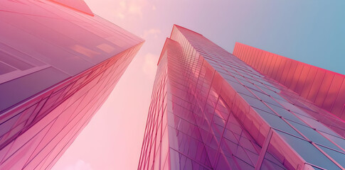 Canvas Print - Pink Glass Skyscraper Building Illustration