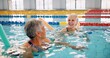 © CineLens2024/peopleimages.com - Smile, training and mature women in swimming pool for exercise, healthy body and strong muscle. Friends, water and aerobics class for fitness, physiotherapy or rehabilitation of happy senior people