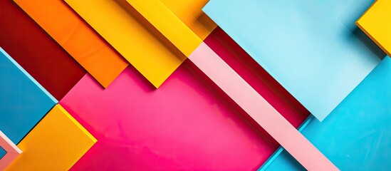 Wall Mural - Top view and flat lay of an abstract geometric background with vibrant colors ideal for showcasing products with copy space image