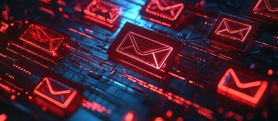 Poster - 3D Illustration of Cyber Security Concepts Email Phishing Ransomware and Data Protection Techniques