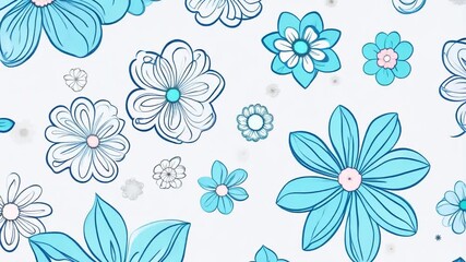 Poster - This lively arrangement of blue flowers in various styles and sizes.