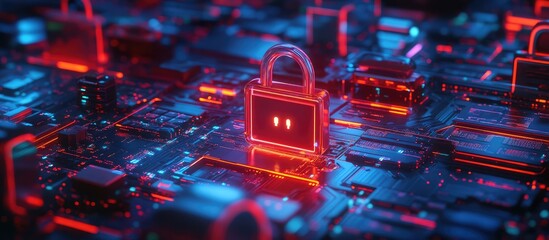 Poster - 3D Illustration of Cyber Security Data Protection and Privacy in Business Technology
