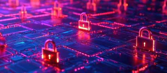 Poster - 3D Illustration of Cyber Security Data Protection and Privacy in Business Technology