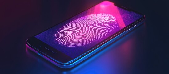 Poster - 3D Illustration of Fingerprint Security Concept on Mobile Device Representing Lock Privacy and Protection
