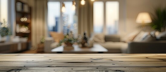 Wall Mural - Blurry living room background on a tabletop with copy space image