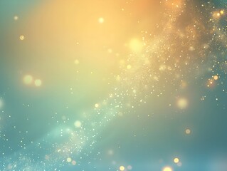 Poster - Abstract background with a light blue and gold color gradient, with small glowing lights on the edges of the screen. The background is empty for product display presentation