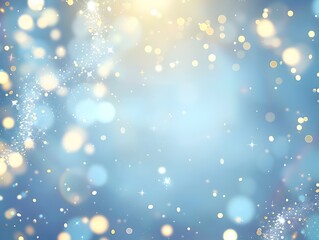 Poster - Light blue background with a light yellow glow, blurred light spots around the edges of the picture, shiny sparkles flying through the air, creating an atmosphere