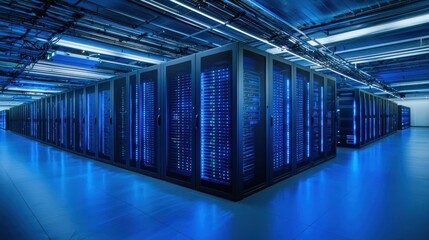 Wall Mural - Rows of powerful servers in a modern data center.