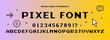 © Mariia - Font set in pixel art. Pixel alphabet letters and number pack. Mood of 90's aesthetics. 8-bit retro style vector typeface for headline or title design, poster, game, website, print, card
