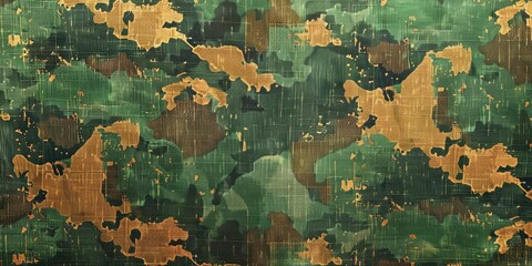 Wall Mural - Retro Green Camouflage Art, Army Green Camo Pattern