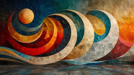 Wall Mural - The curved lines, in shades of white, red, orange, and blue. Abstract background