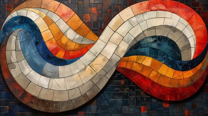 Wall Mural - The curved lines, in shades of white, red, orange, and blue. Abstract background